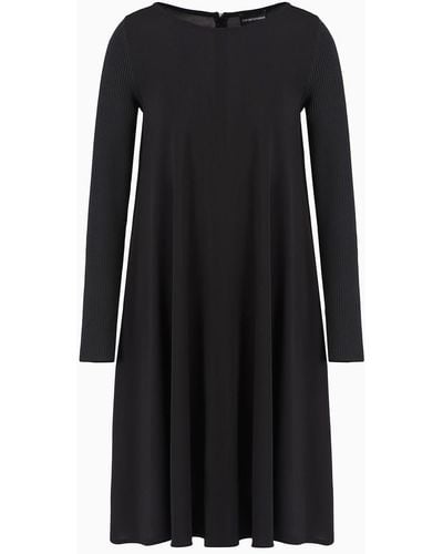 Emporio Armani Viscose Crêpe Dress With Rib-knit Sleeves - Black