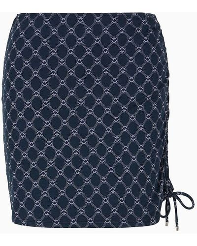 Emporio Armani Minifalda Pareo Con Cordón Ajustable En Tejido Jacquard Con Monograma - Azul