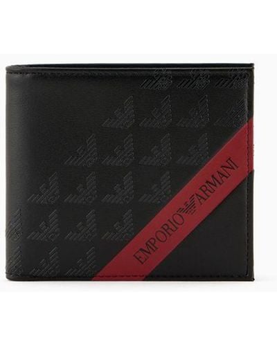 Emporio Armani Asv Smooth Regenerated Leather Wallet With Red Band - White