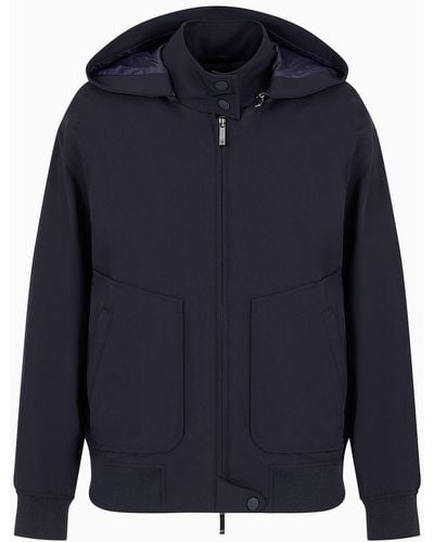 Emporio Armani Two-way Stretch Technical Fabric Hooded Blouson - Blue