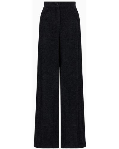 Emporio Armani Chalet Capsule Collection High-waisted Palazzo Trousers In A Corduroy-effect Wool Blend - Black