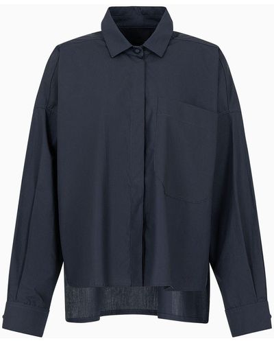 Emporio Armani Poplin Shirt With Asymmetric Hem And Patch Pocket - Blue