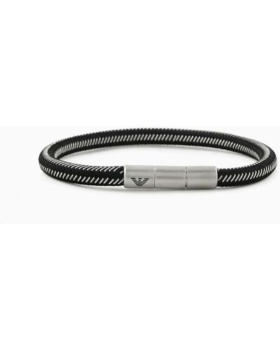 Emporio Armani Black Nylon And Stainless Steel Id Bracelet - Metallic