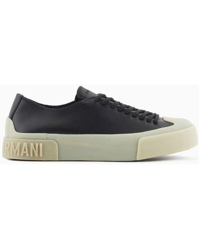 Emporio Armani Leather Sneakers With Clear Soles - Black