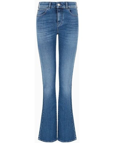 Emporio Armani J47 Medium-high Waist, Flared-hem Jeans In A Worn-effect Denim - Blue