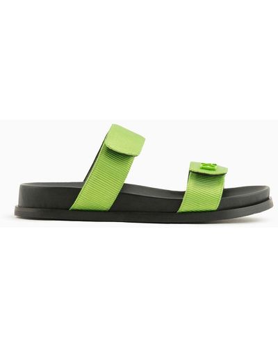 Emporio Armani Double-band Grosgrain Sandals With Ea Logo - Green