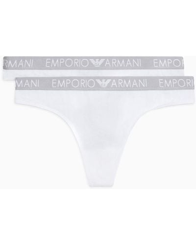 Emporio Armani Two-pack Of Iconic Logo Thongs - White