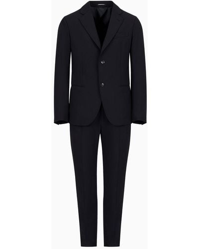 Emporio Armani Einreihiger Anzug In Modern Fit Aus Kompaktem Bi-stretch - Blau