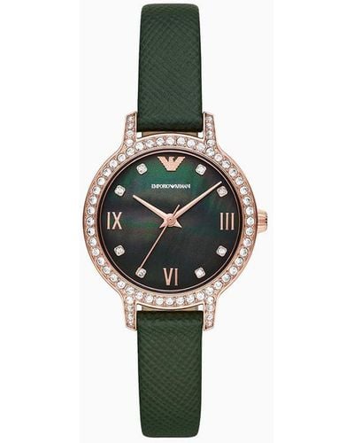 Emporio Armani Reloj De Piel Verde Con Tres Manecillas - Multicolor