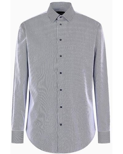 Emporio Armani Modern-fit, Striped Twill Shirt - Grey