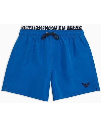 Emporio Armani Asv Recycled-fabric Swim Shorts With Logoband - Blue