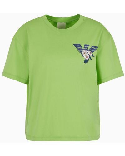 Emporio Armani Sustainability Values Capsule Collection Organic Jersey T-shirt With Prints - Green
