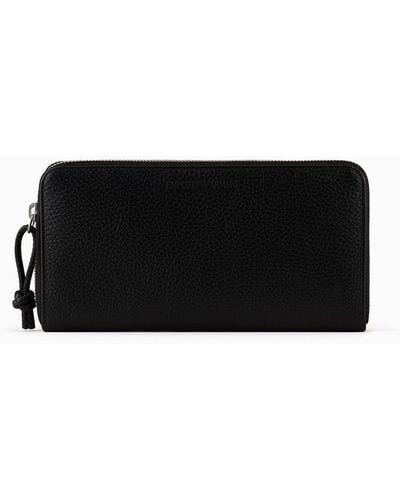 Emporio Armani Tumbled Leather Wallet With Wrap-around Zip - Black