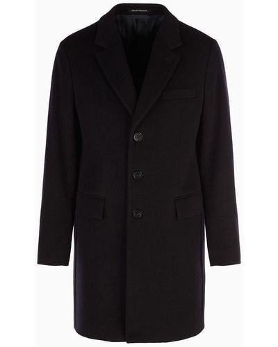 Emporio Armani Coat With Lapels In Beaver Cashmere - Black