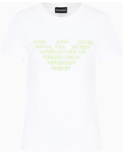 Emporio Armani T-shirt In Jersey Stretch Organico Con Maxi Aquila Pattern Asv - Bianco