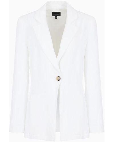 Emporio Armani Linen-blend Shantung Blazer With Ribbon Ties - White