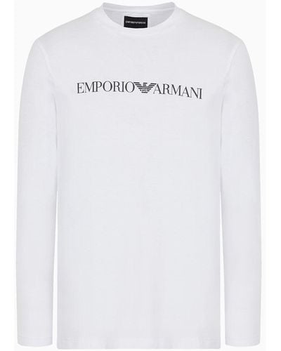 Emporio Armani Pima-jersey Sweater With Printed Logo - White