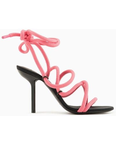 Emporio Armani Sustainability Values Capsule Collection Stiletto-heeled Sandals With Recycled Fabric Ribbons - Pink