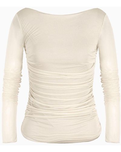 Emporio Armani Pull En Jersey De Mousseline Drapé - Blanc