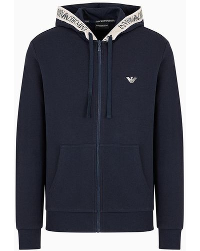 Emporio Armani Loungewear Hooded Sweatshirt With Zip And Logo Tape - Blue