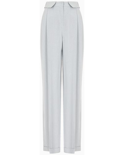 Emporio Armani Trousers With Turned-up Cuffs And A Chevron Micro Pattern - White
