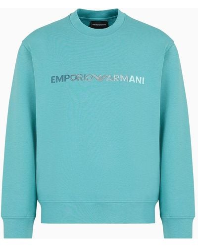 Emporio Armani Double-jersey Sweatshirt With Logo Embroidery - Blue