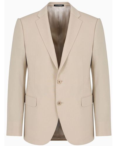 Emporio Armani Slim-fit Single-breasted Jacket In Natural, Tropical, Stretchy, Light Wool