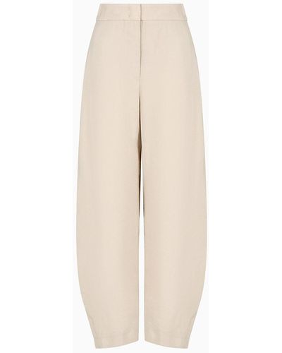 Emporio Armani Regular-fit Trousers In A Flowing, Washed Matte Fabric - Natural