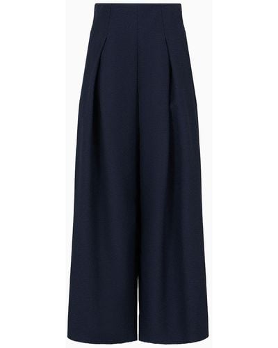 Emporio Armani Wide Pleated Pants With Embossed Jacquard Motif - Blue