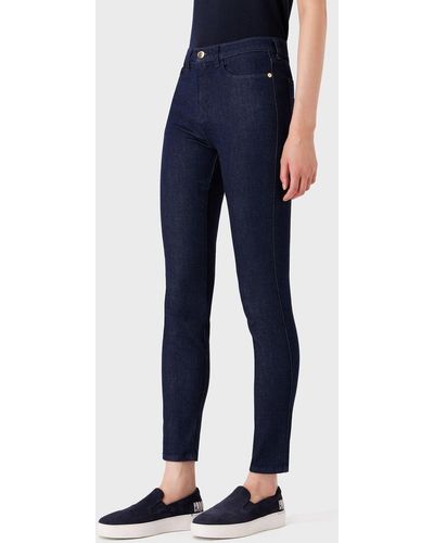 Emporio Armani J20 High-waisted Super-skinny Leg Jeans In Stretch Rinsed Denim With Borgonuovo Tag With Petals - Blue
