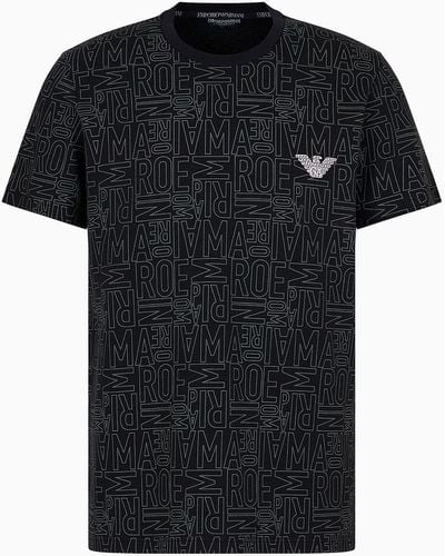 Emporio Armani Loungewear T-shirt With All-over Logo Lettering - Black