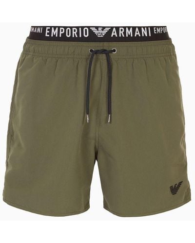 Emporio Armani Costume Shorts In Tessuto Riciclato Logoband Asv - Verde