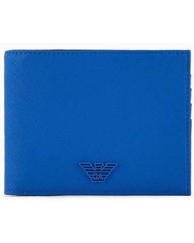 Emporio Armani Armani Sustainability Values Regenerated Saffiano Leather Wallet With Rubberised Eagle - Blue