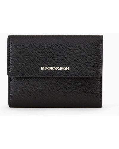 Emporio Armani Full-grain Trifold Wallet - Black