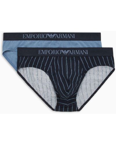 Emporio Armani Two-pack Of Mixed Pattern Print Briefs - Blue