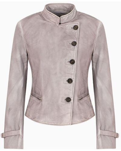 Emporio Armani Garment-dyed Nappa-lambskin Jacket With Canvas Sleeves - White