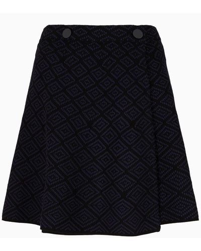 Emporio Armani Flared Wrap Skirt In Stretch Knit With A Jacquard Motif - Black