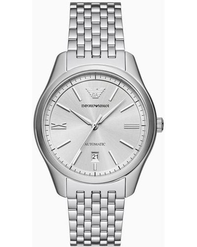 Emporio Armani Automatic Three-hand Date Stainless Steel Watch - Grey