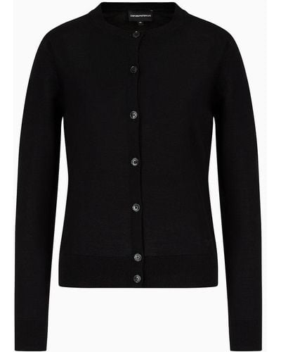 Emporio Armani Cardigan In Plain-knit, Pure Virgin Wool - Black