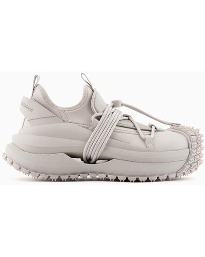 Emporio Armani Nylon Sneakers With Scuba Details And Drawstring - White