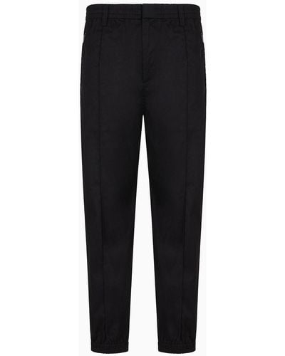 Emporio Armani Comfortable Cotton Twill Pants With Center Crease And Stretch Cuffs - Black