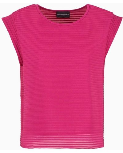 Emporio Armani Short-sleeved Ottoman-effect Jersey Top - Pink