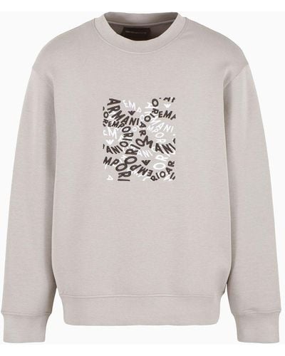 Emporio Armani Double-jersey Sweatshirt With Logo Embroidery - Grey
