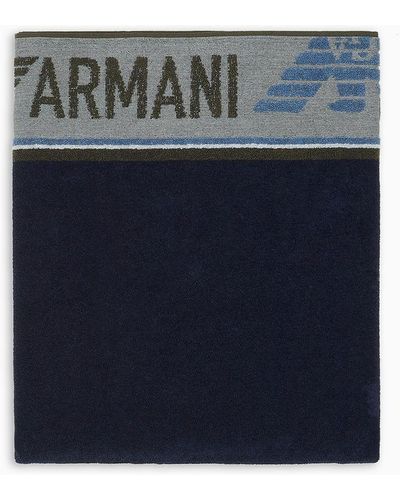 Emporio Armani Terry Beach Towel With Logo Stripes - Blue