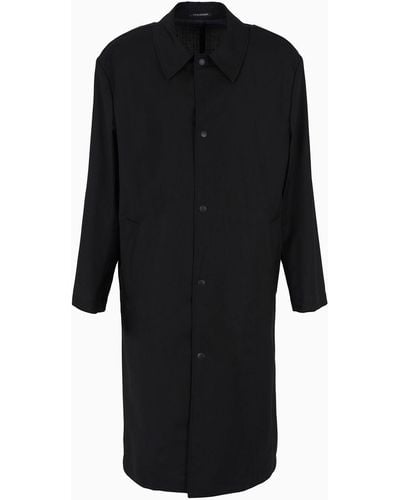 Emporio Armani Asv Water-repellent And Wind-proof Trench Coat In Sustainable Virgin-wool Technical Fabric - Black
