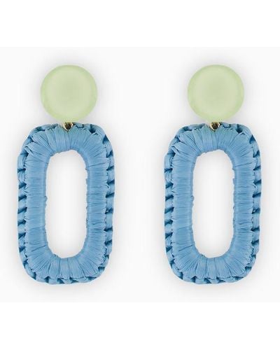 Emporio Armani Oversize Raffia-effect Pendant Earrings - Blue