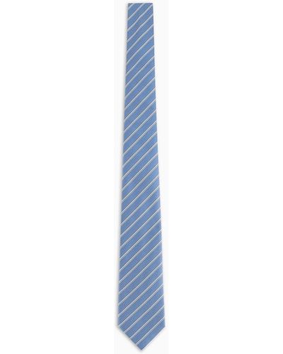Emporio Armani Pure Silk Tie With Jacquard Double Stripes - Blue