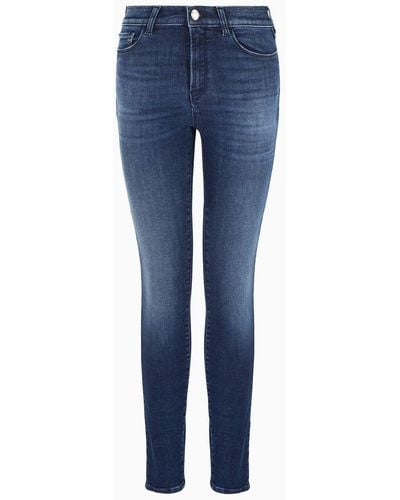 Emporio Armani J20 High-waisted Super-skinny Jeans In A Worn-look Denim - Blue