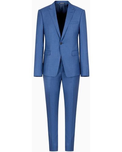 Emporio Armani Traje Con Chaqueta De Abotonadura Sencilla Slim Fit Con Solapas De Punta En Grisalla Con Acabado Sedoso - Azul