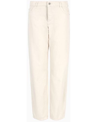 Emporio Armani J04 Mid-rise Straight-leg Trousers In Asv Worn-look Organic Cotton - Natural